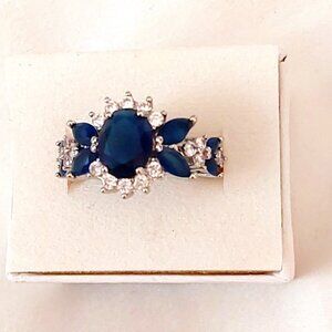 Vintage Saphire Topaz Color Silver Ring Sizes 5.5, 6, 7,  9